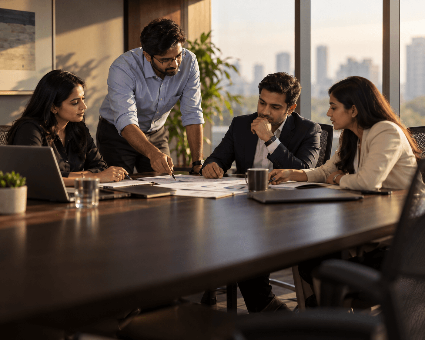 Professional services team collaborating with a client in a meeting room