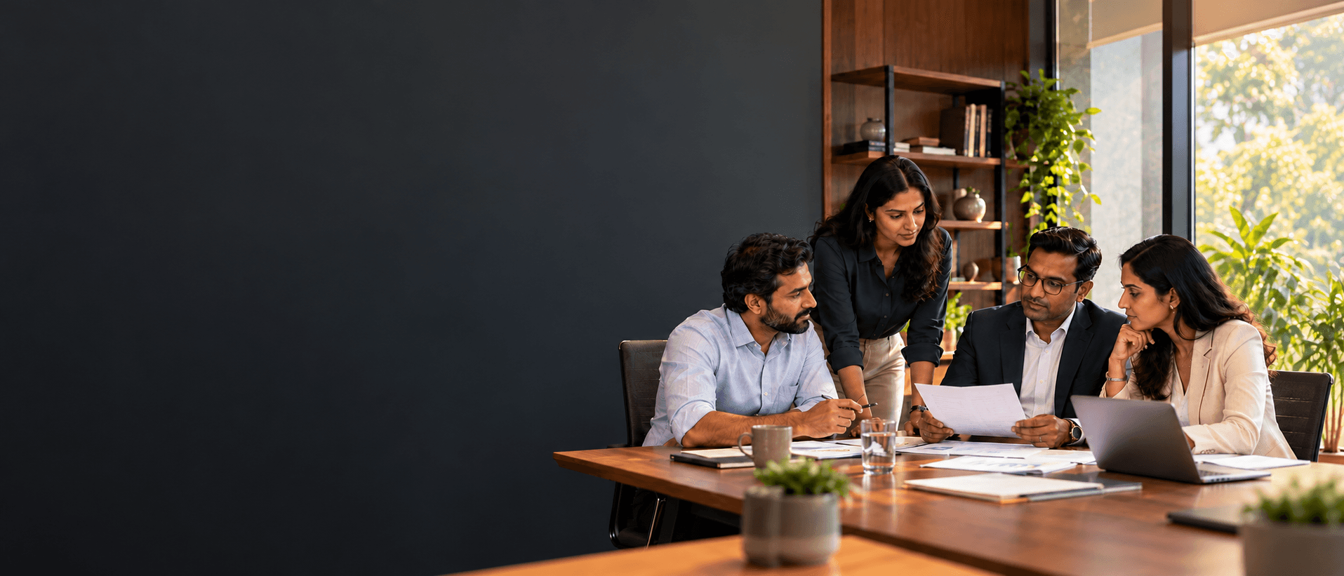 Business leaders collaborating around a meeting table